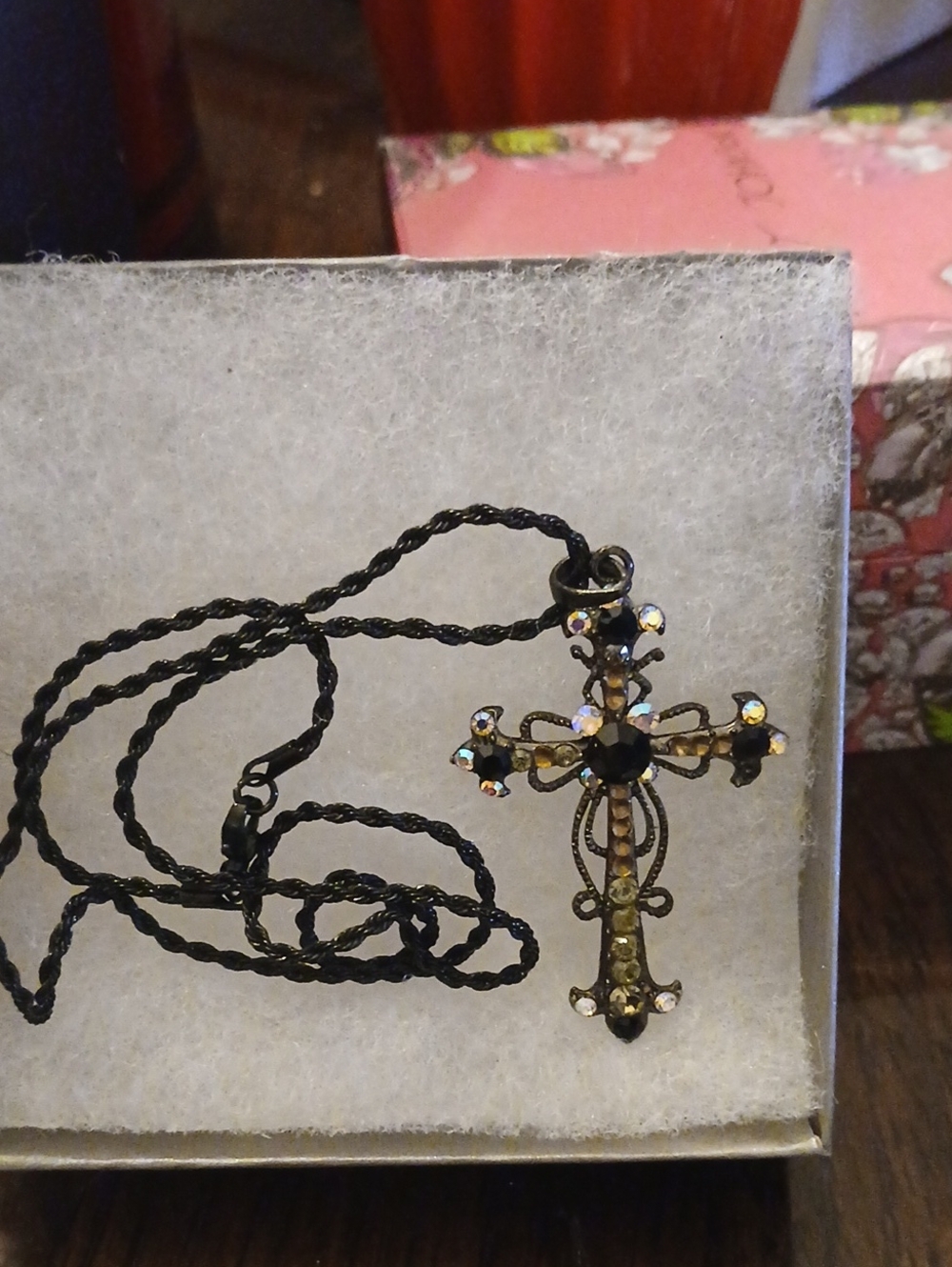 Black Crystal Cross Pendant Necklace - Women Jewelry
